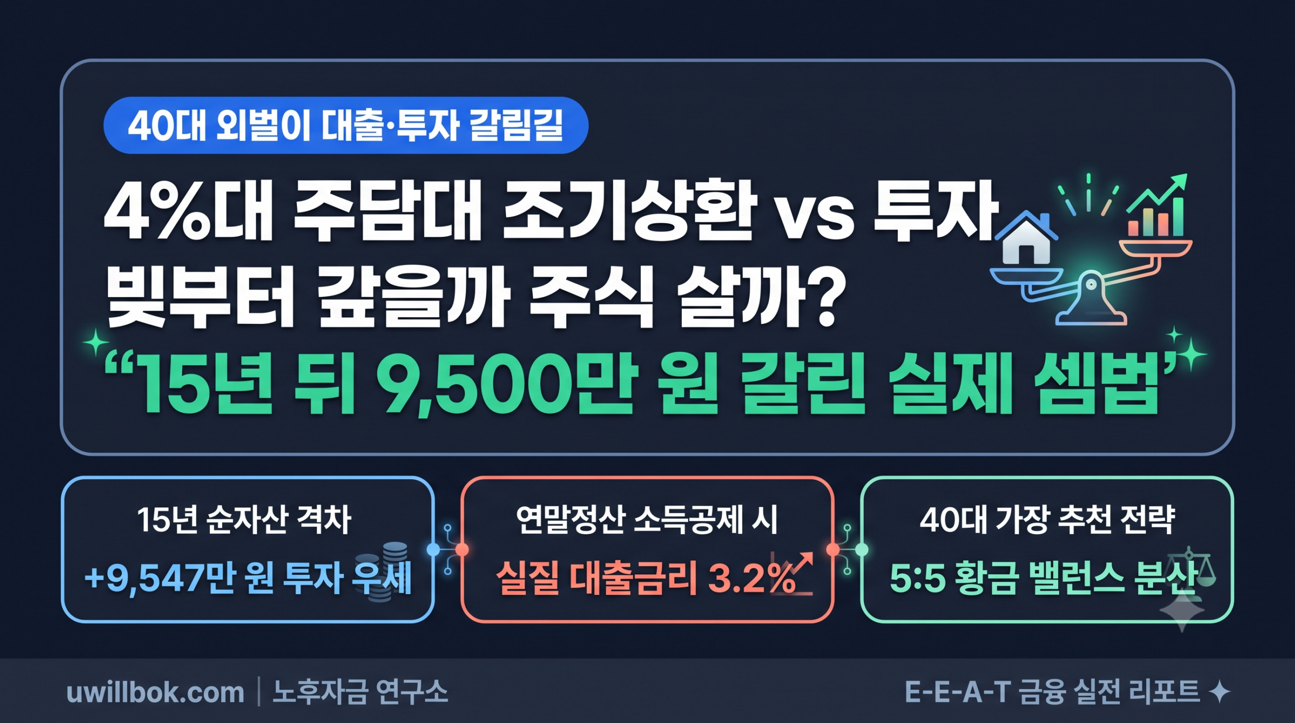 주담대 조기상환 vs 투자: 4% 대출과 S&P500 15년 손익분기점